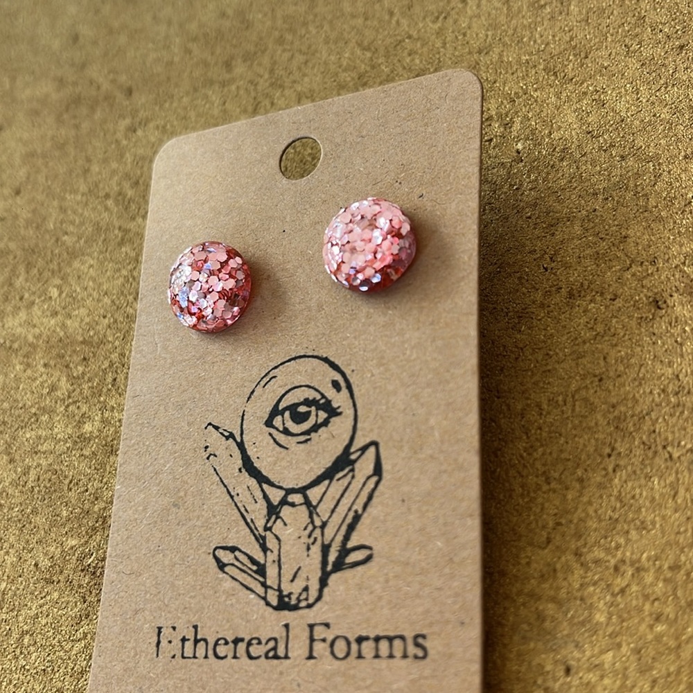 Pink glitter post earrings